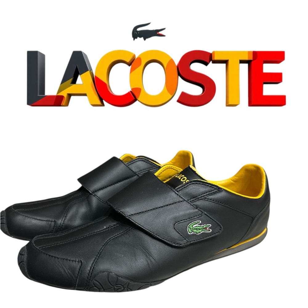 204. Lacoste 🐊 Black and Yellow Sneakers with Velcro Closure size 12